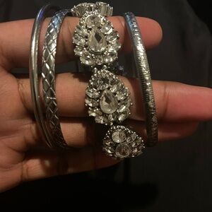 Elegant Silver and Crystal Bangle Set, With Elegant Silver and Crystal Watch.